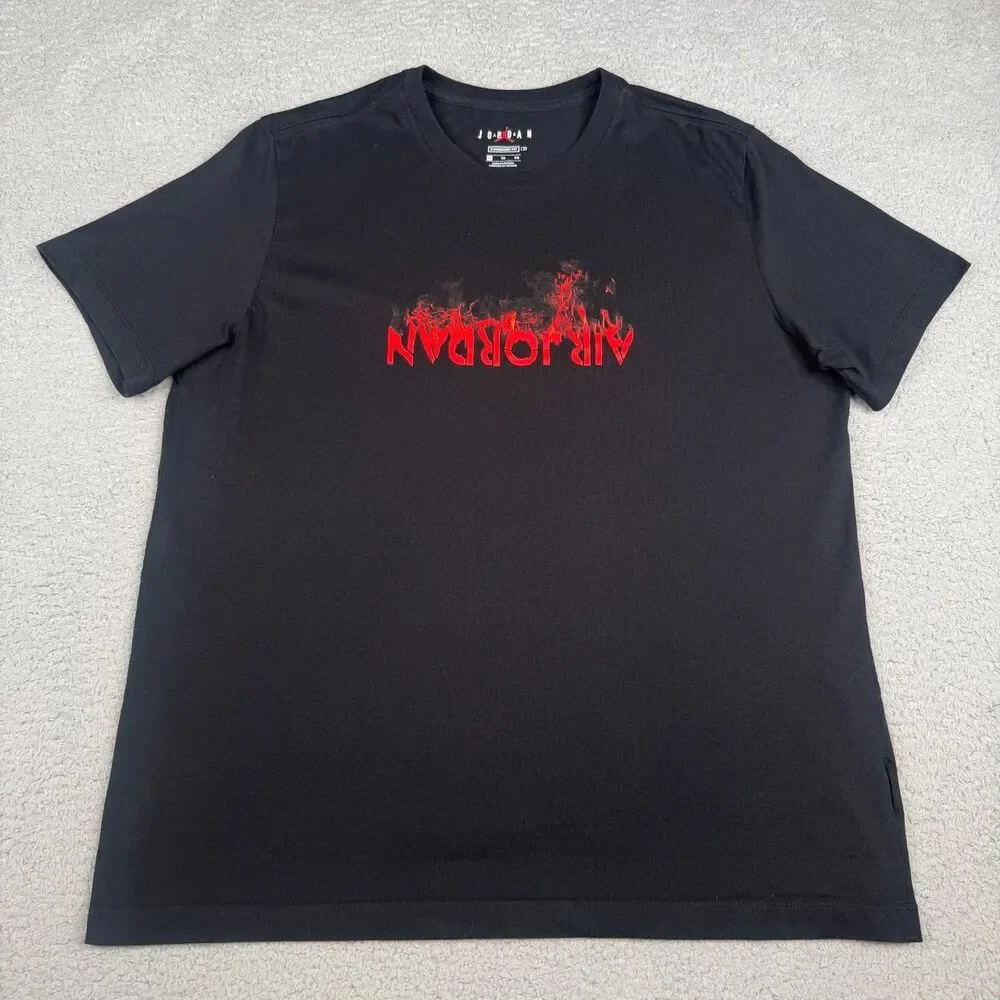 Nike Air Jordan T Shirt Mens XL Black AJ4 Fire Graphic Tee 1989 Sneaker FLAWED